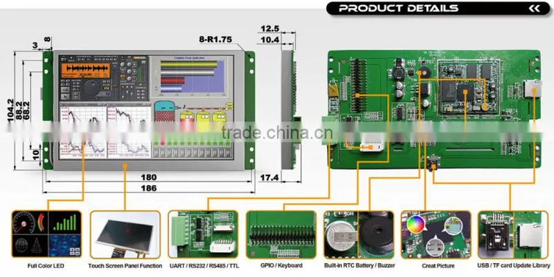 Customized 7 inch Touch LCD screen UART TTL RS232 Module