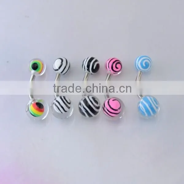 BR01822 nickel free blue resin ball cheap price silver color bar belly button rings