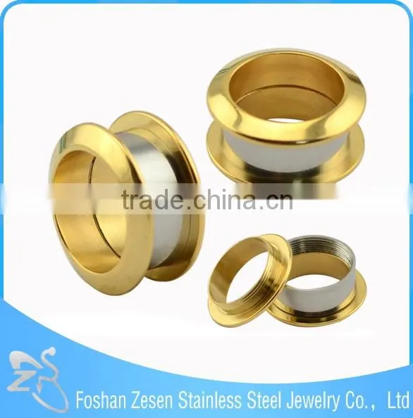China manufacturer medical steel gold screw fit flesh tunnel ear plug stretcher
