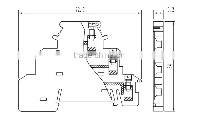 UK2.5 SQMM frame type three layer terminal block