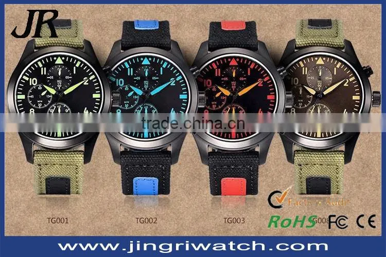 new arrive men's Sport watch with Velcro strap IP black case waterproof stainless steel back