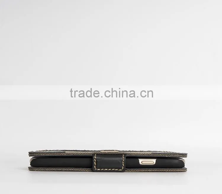 Full-grain cowhide leather with retro 18oz waxed canvas case for iPhone 6s plus handmade waxed canvas bag case for mobile phone