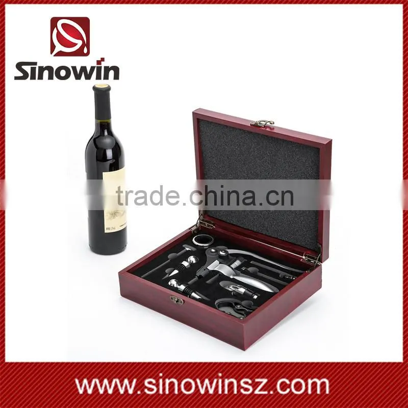 deluxy wood box wine opener set 9 pieces accessories