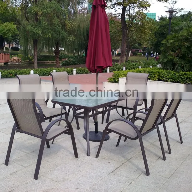 2015 wholesale garden Patio modern aluminum frame dining table and sling chair set
