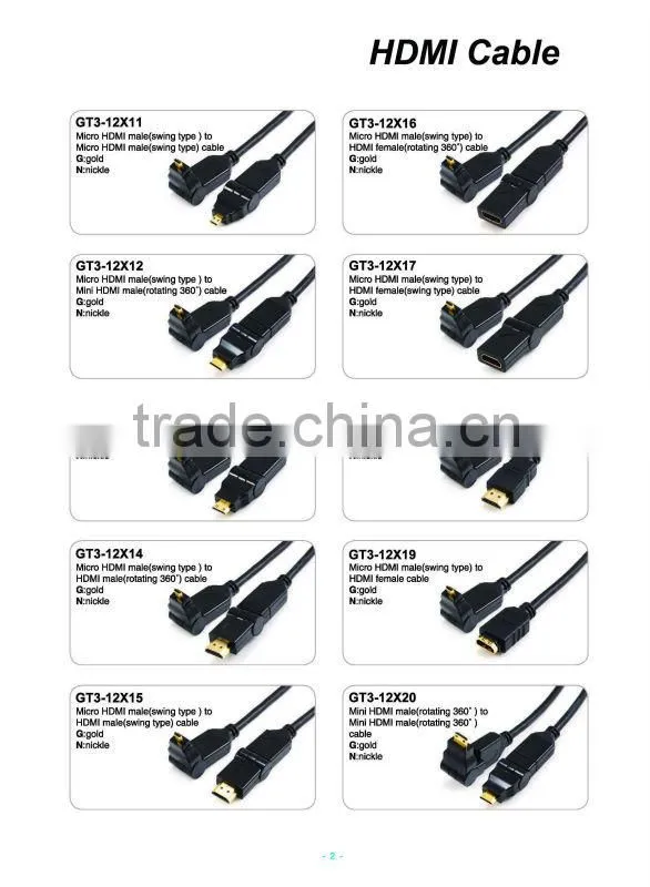 GT3-12X05 Micro HDMI male (rotating 360deg ) to HDMI male (rotating 360deg) cable