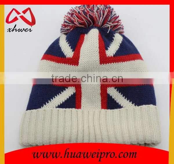 Wholesale jacquard British national flag hat knitting beanie hat slouchy