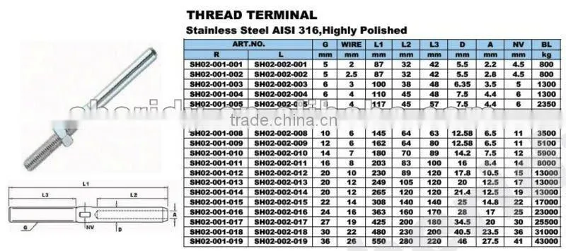 Stainless Steel Wire Rope End Stud Terminal