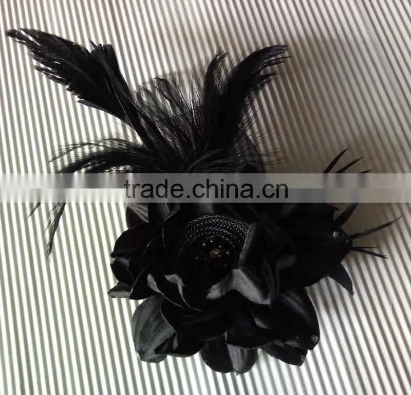 Colorful Artificial Fabric and Feather Flower Brooch