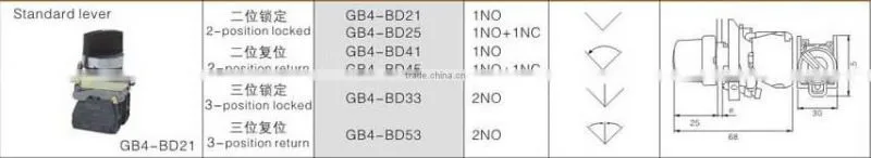 GB4-BD21 CNGAD GB4 series black standard lever 2-position locked switch