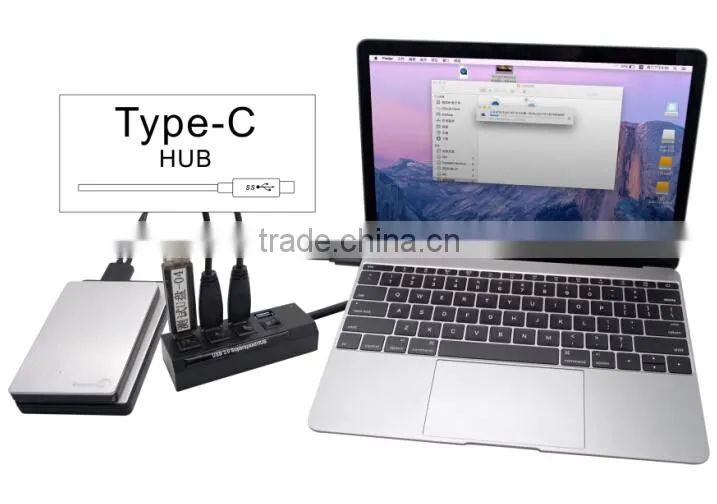 USB 3.1 Type-C USB-C Hub Type-C USB3.1 Hub 7 port USB 3.0 with Individual Switch and Indicator Light