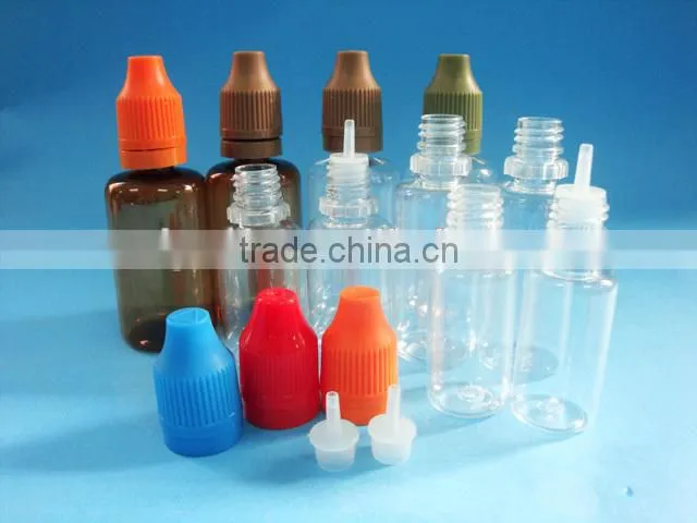 30ml PET e-liquid bottle with double insurance cap, plastic eye dropper bottle