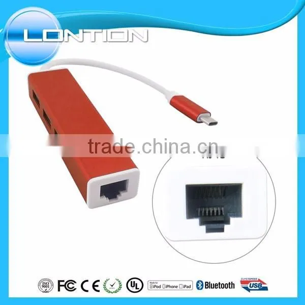 3 Port USB 3.0 Type C HUB With RJ45 Lan Ethernet Adapter