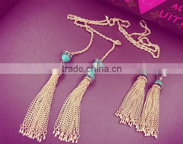 New Bohemia Gypsy Fashion Style Nightclub Style Turquoise Tassel Long Dangle Earrings