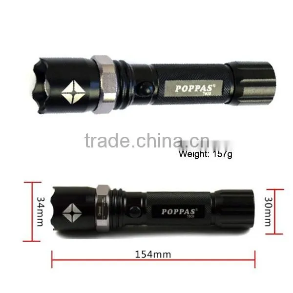 Promotion POPPAS T809 3W XPE Zoomable Bright Rechargeable Aluminium 18650 Battery Led waterproof led flashlight