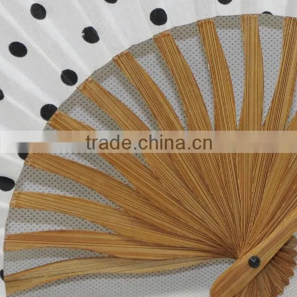 black and white New Hand Made Curve Ribs Cloth Bamboo Fan
