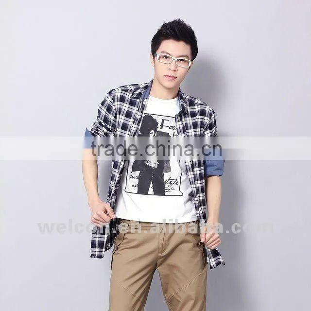 Latest pure cotton city leisure long sleeve fashion casual classic plaid shirts for men