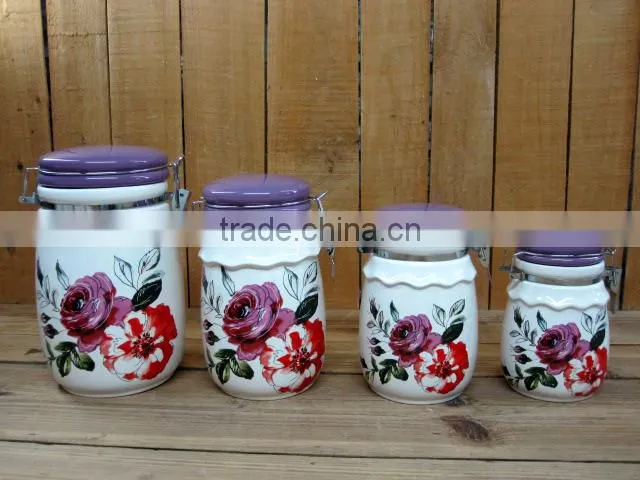 Cute 6 Ceramic Tea Coffee Cups with Purple Ceramic Tray Set for Home/ Office