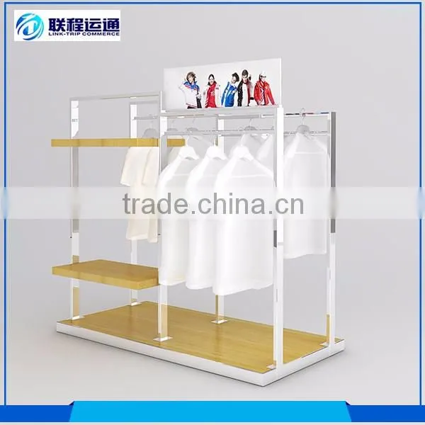 Showroom store wall metal display racks wood display shelf clothes