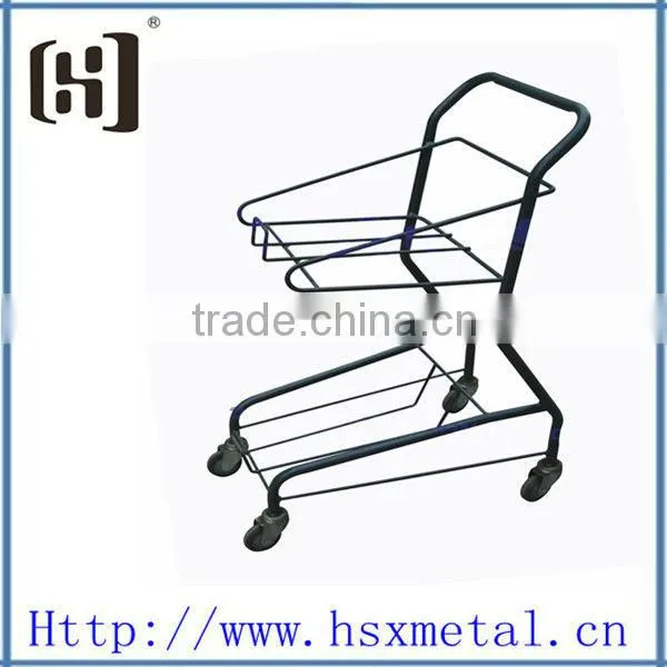 powder coat metal wire basket carts with 4 wheels /metal shopping carts HSX-S480