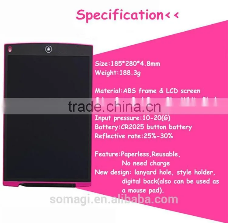 12 Inch e-Writer LCD Writing Tablet Digital Drawing Pad with Stylus-6 Colors Children Magic Drawing Board Paperless