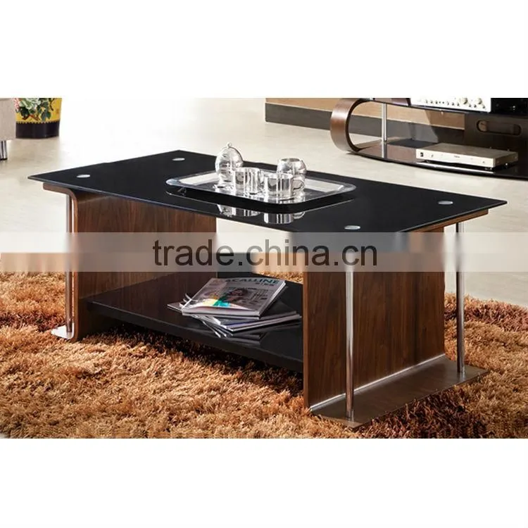 Hot sales wooden leg glass top coffee table