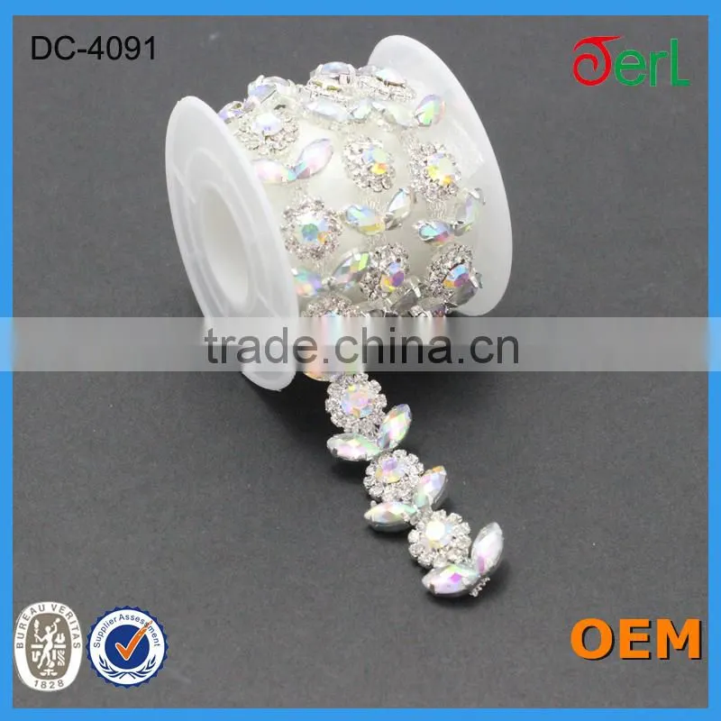 2016 new arrival beaded crystal chain trimming for wedding dress belt designs