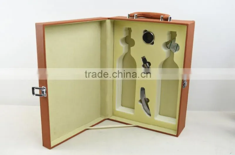 Light brown leather wine box/packaging customized logo printing