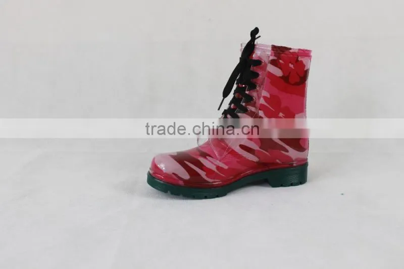 2016 Women Fashion Cheap Martens Plastic PVC Rain Boots With Shoelace