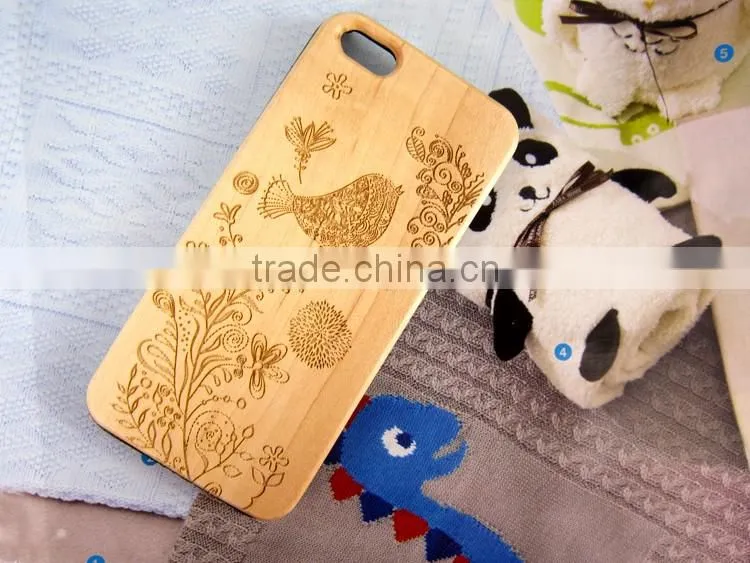 Engraving custom pattern wood phone cover bamboo mobile phone case for iPhone 5S SE