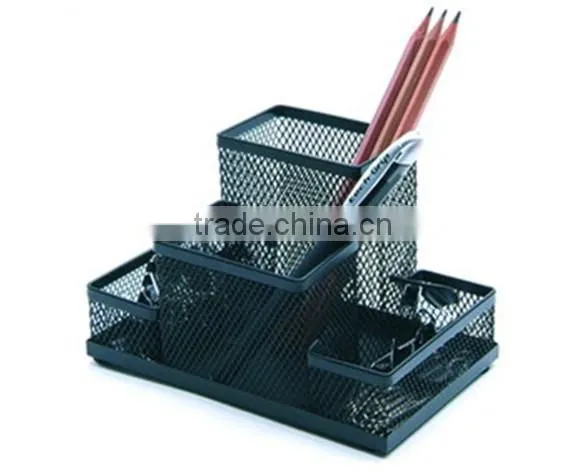 4 Compartments Black Metal Mesh Collection Supply Caddy Desk Organizer