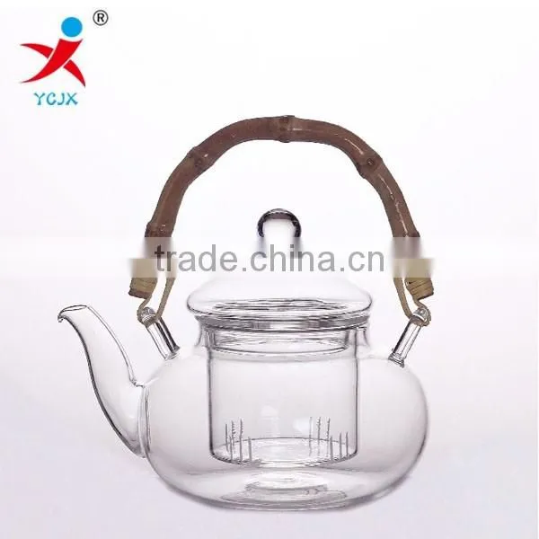 handblown 600ml borosilicate glass teapots with bamboo handle