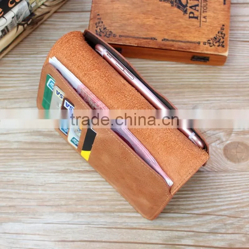 Portable genuine leather pouch smart phone case with earphone for iphone 7/7 Plus