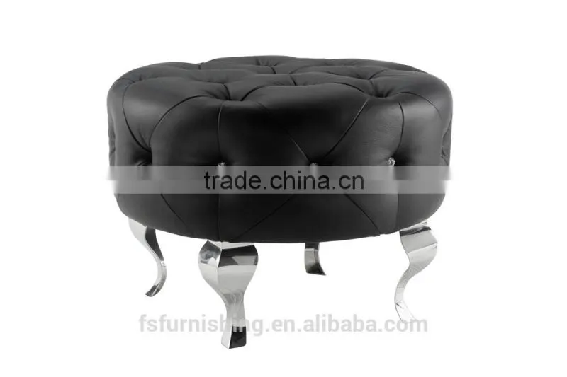 JR-03 Modern contemporary white color genuine leather crystal tufted leisure neoclassic stools ottoman chair