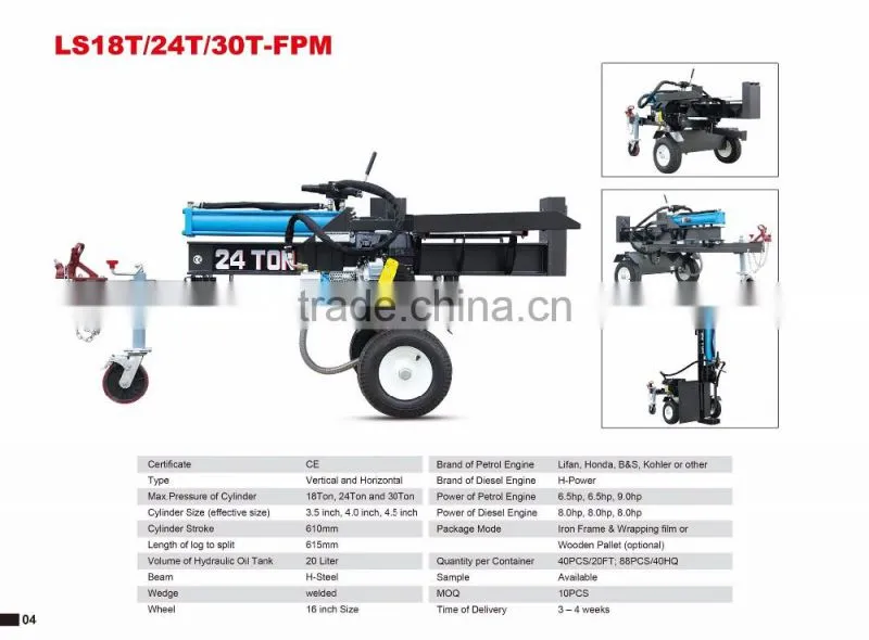 Good quality cheap price wholesaler 24T Mechanical Log Splitter, petrol engine cheap log splitter for sale