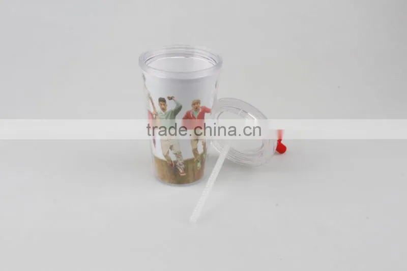 500ML Best-selling PS Plastic Double Wall Drinking Cup With Straw