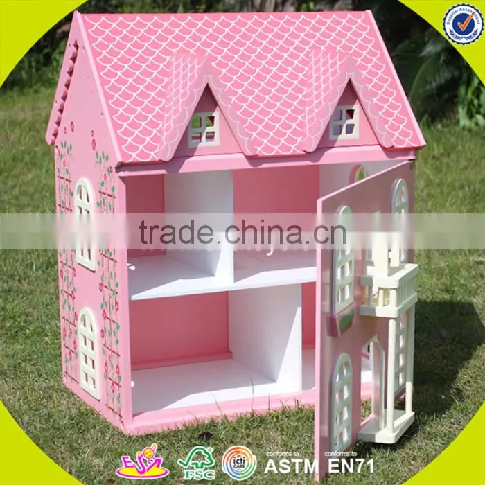 wholesale pink delicate kids wooden dollhouse beautiful children wooden chic dollhouse for sale W06A029