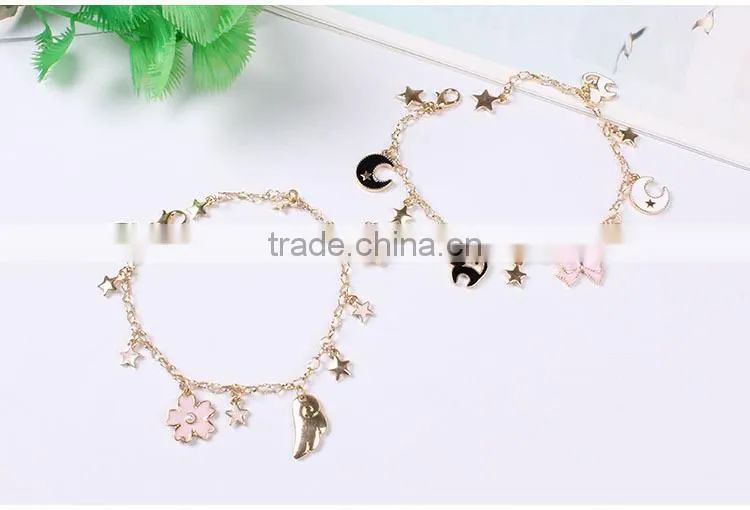 cat bowknot star moon gold charms bracelet gold chain bracelet