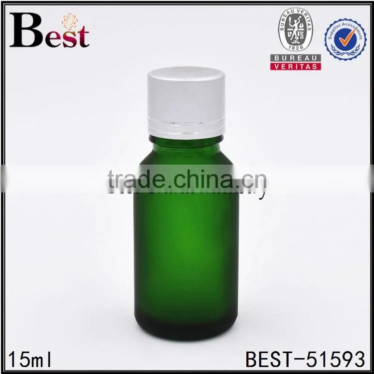 15ml frosted glass bottle green colored essential oil frosted glass bottle with silver aluminum cap