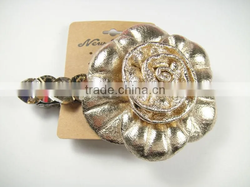J0046 Indian design decorative handmade ladies leather flower hair clip