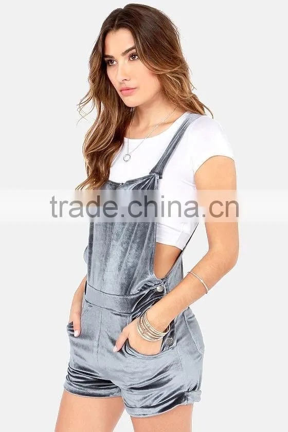 2017 Spring Autumn Sleeveless Sexy Short Ladies Rompers Soft Grey Plain Velvet Jumpsuit For Young Girls Alibaba China