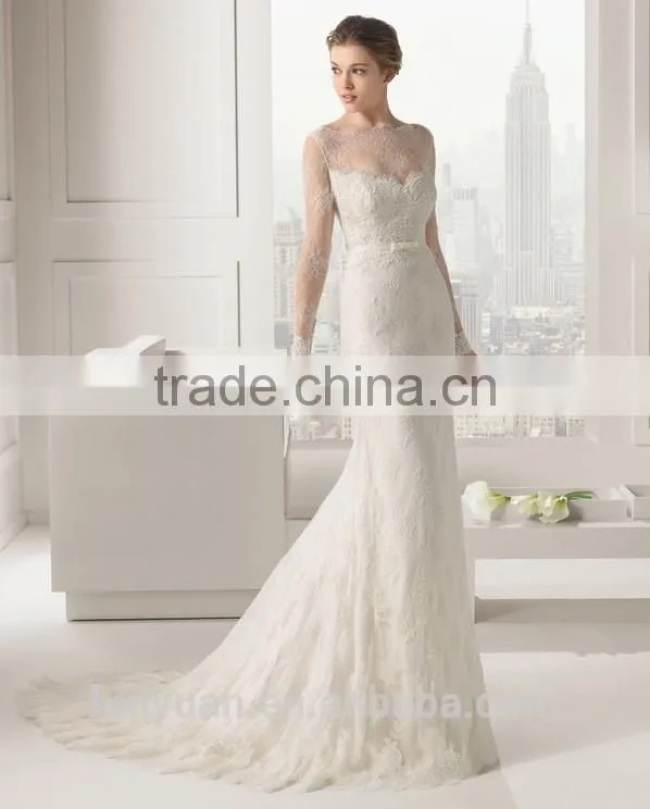 modest long sleeves bridal lace bateau neck muslim wedding dress