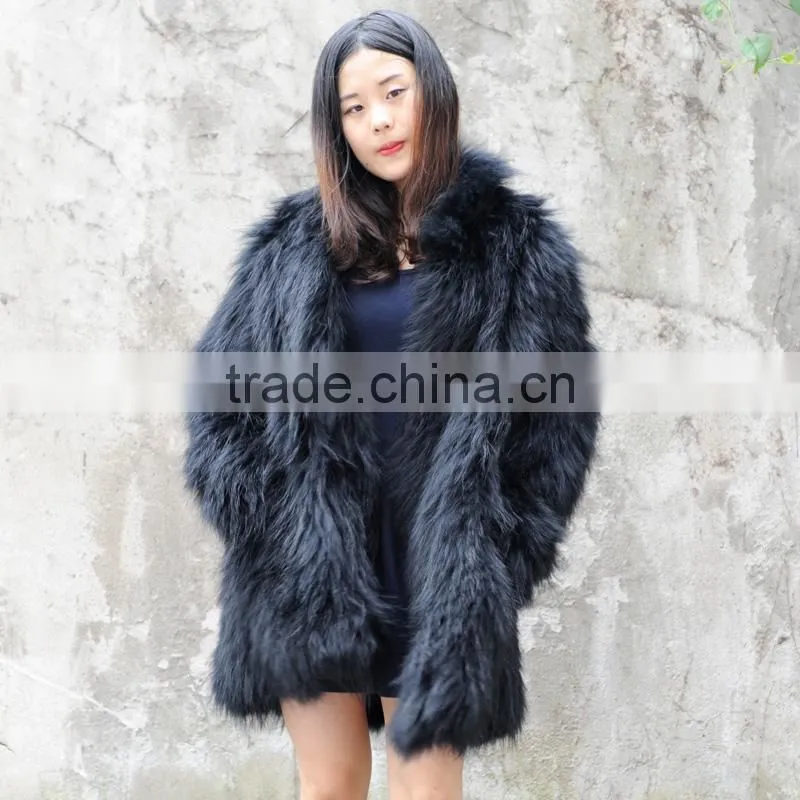 CX-G-A-91B Real Raccoon Fur Soft Women Hand Knitted Fur Jacket