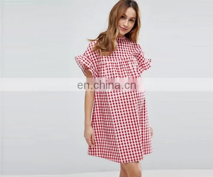 Alibaba china custom wholesale maternity red gingham smock dress