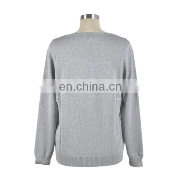 2016 Comfortable V-Neck Casual Cotton Soft Knit Womens Sweaters Mix Metal Yarn Ladies Garment