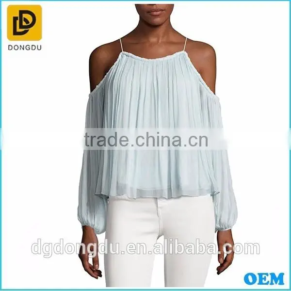 2016 Fashion Design Latest Summer Lady Blouse Cold-Shoulder Blouse