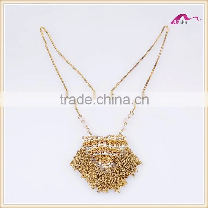 Fashion Summer Beach Boho Beaded Tassel Layered Long Chain Necklace
