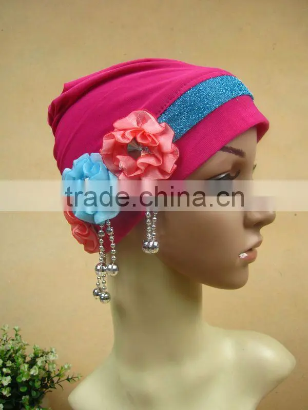 A521 fashion 3 flowers islamic hijab cap muslim hat
