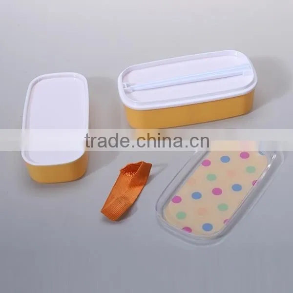 2-layer rectangle microwave plastic lunch box with chopsticks