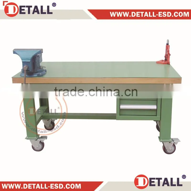 Factory wood workbench with wheels or glide (Detall)