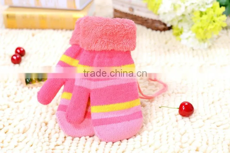 Children Candy color stripe cute gloves, Full Finger lovely Knitted gloves